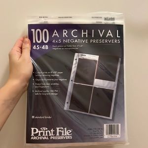 PrintFile archival preservers - pack of 100, holds 4x5 negatives